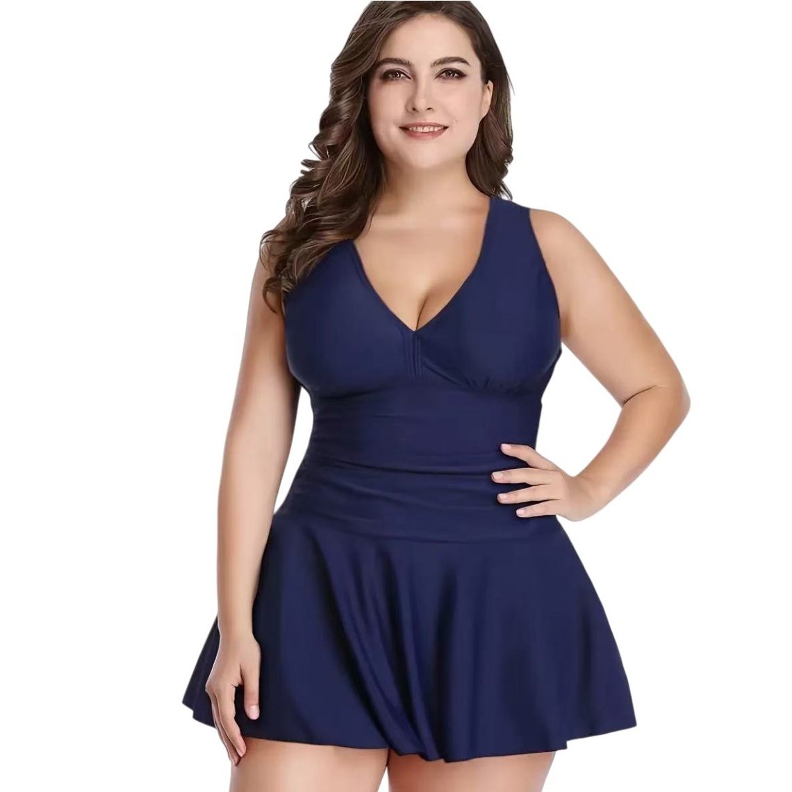 Plus Size Swimwear Sexy V-Neck Sleeveless Swim Dress Split Swimsuit
